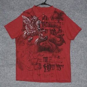 Helix Polo Shirt Mens L Red Graphic Print Short Sleeve Grunge Goth Skater